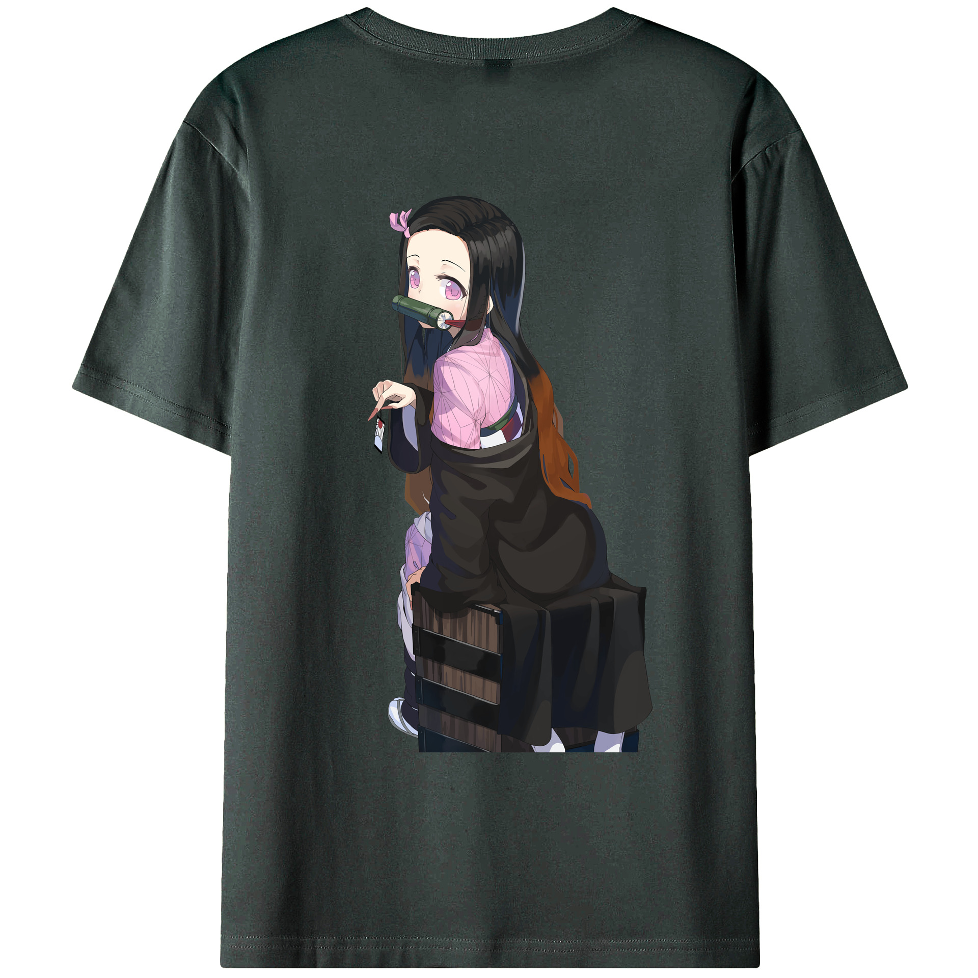 （画像用） 鬼滅の刃（きめつのやいば）竈門 禰󠄀豆子／かまど ねずこ Kamado Nezuko 綿100％ メンズ半袖Tシャツ（バックプリント） 通気性